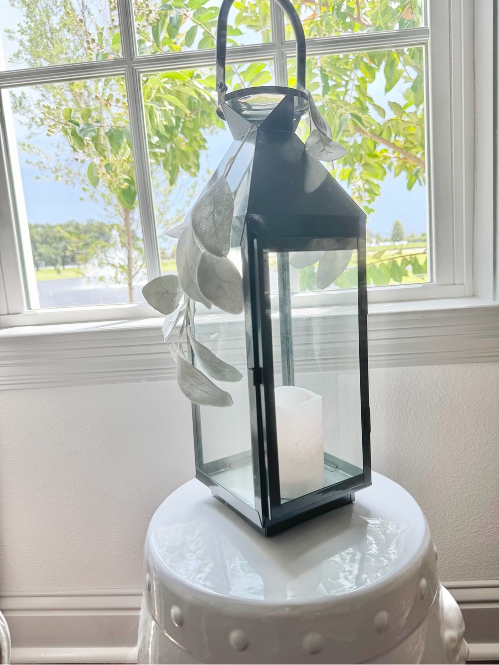 Gray Metal Glass Lantern for your LED Candle - Home Accents